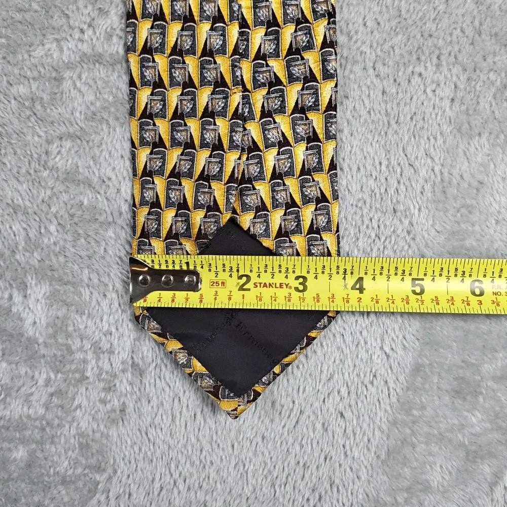 Vintage Ermenegildo Zegna Tie Mens 59X3.75 Yellow Geometric Silk Made In Italy